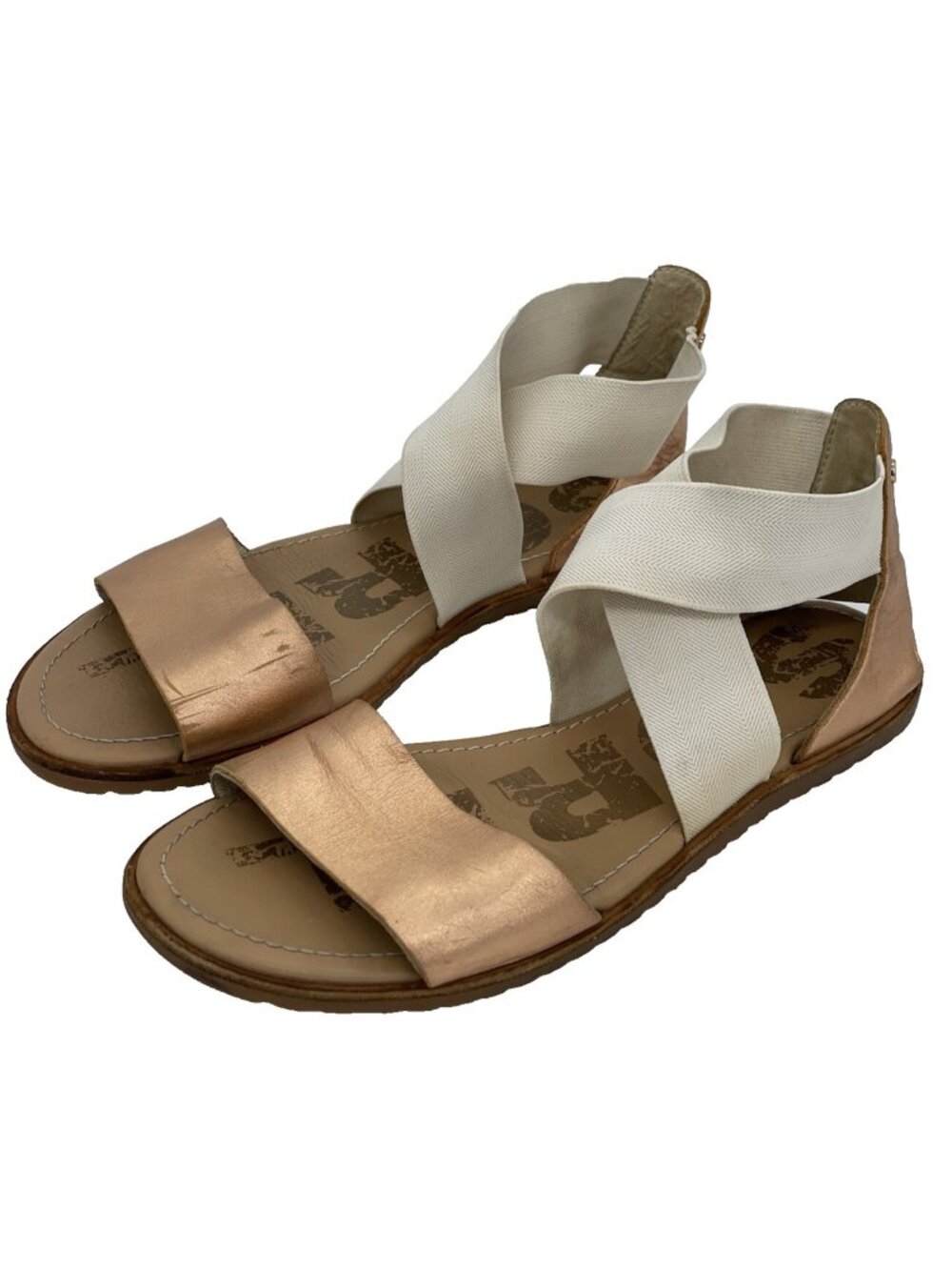 Sorel Ella II  Rose Gold Metallic Leather Gladiator Flat Sandals Size 7